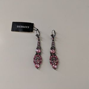 Express Pink Crystal Drop Earrings - New with Tag
